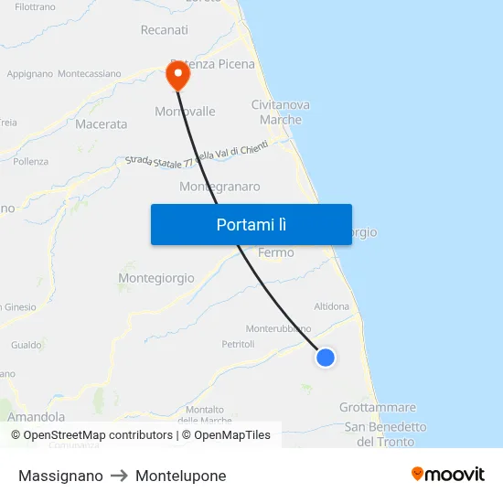 Massignano to Montelupone map