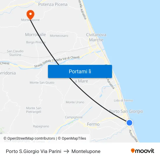 Porto S.Giorgio Via Parini to Montelupone map