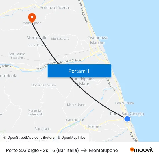 Porto S.Giorgio - Ss.16 (Bar Italia) to Montelupone map