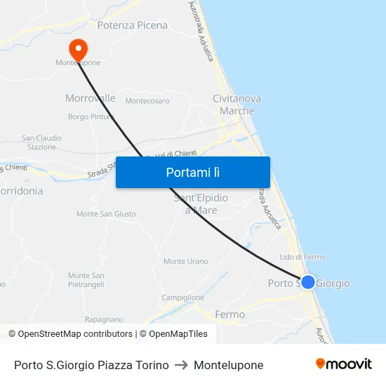 Porto S.Giorgio Piazza Torino to Montelupone map