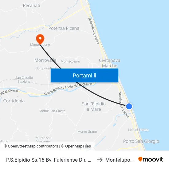 P.S.Elpidio Ss.16 Bv. Faleriense Dir. No to Montelupone map
