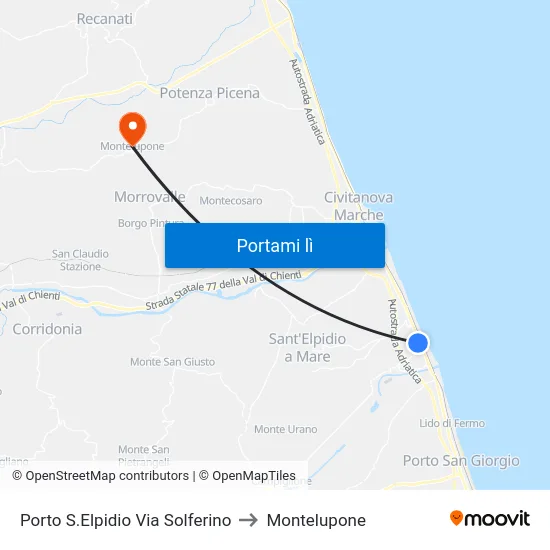 Porto S.Elpidio Via Solferino to Montelupone map