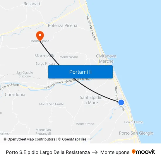 Porto S.Elpidio Largo Della Resistenza to Montelupone map