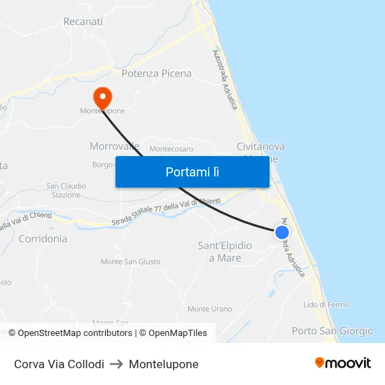 Corva Via Collodi to Montelupone map