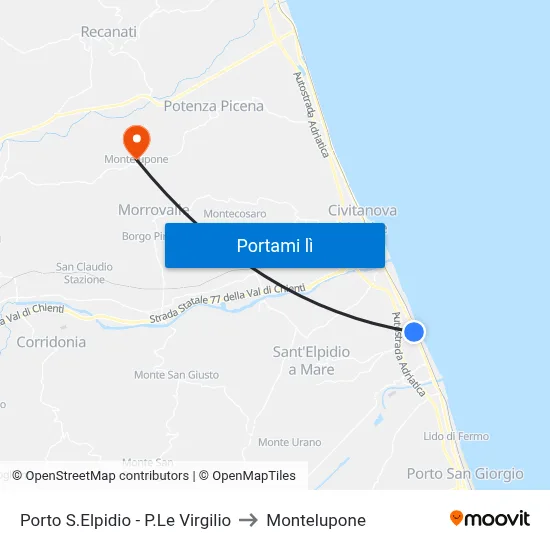 Porto S.Elpidio - P.Le Virgilio to Montelupone map