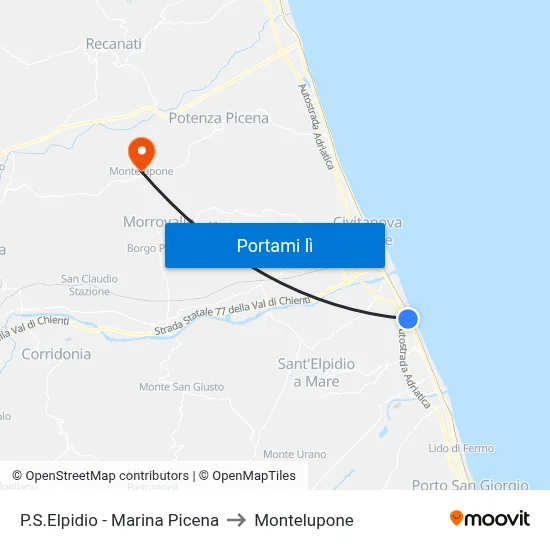 P.S.Elpidio - Marina Picena to Montelupone map