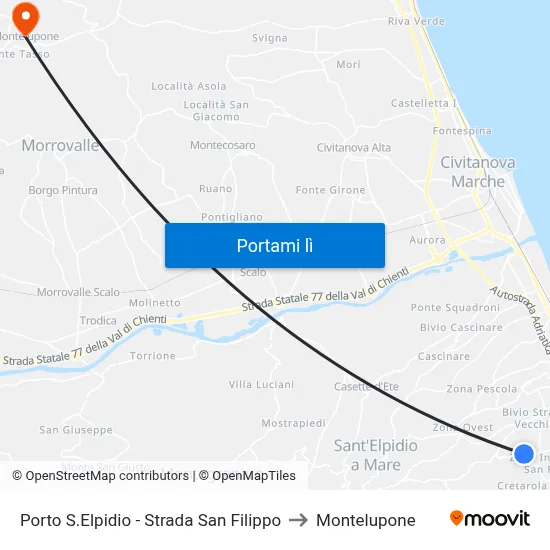 Porto S.Elpidio - Strada San Filippo to Montelupone map