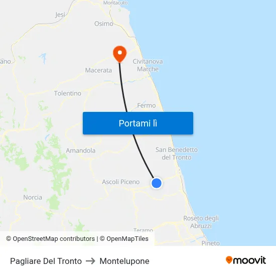 Pagliare Del Tronto to Montelupone map