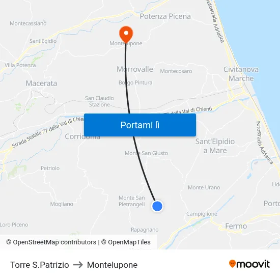 Torre S.Patrizio to Montelupone map