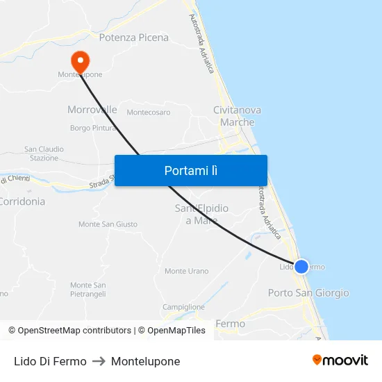 Lido Di Fermo to Montelupone map