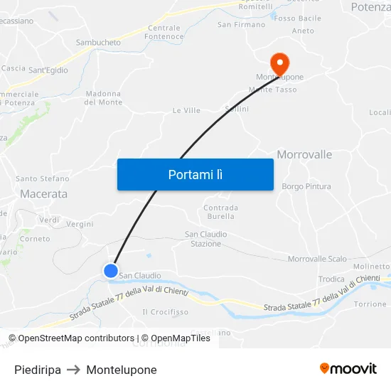 Piediripa to Montelupone map