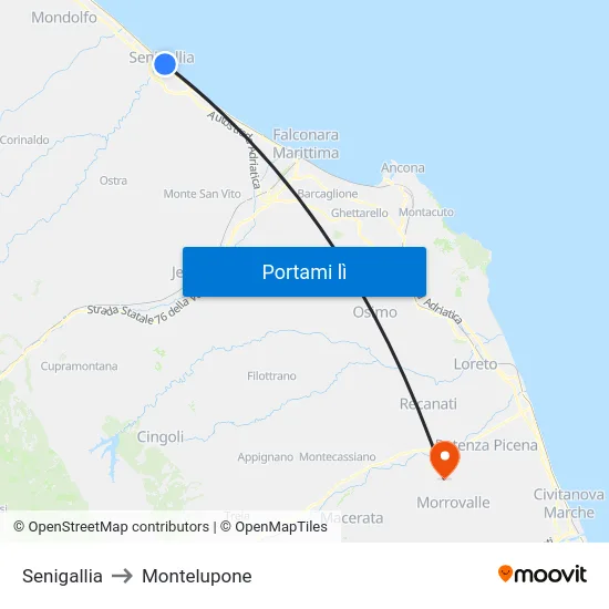 Senigallia to Montelupone map