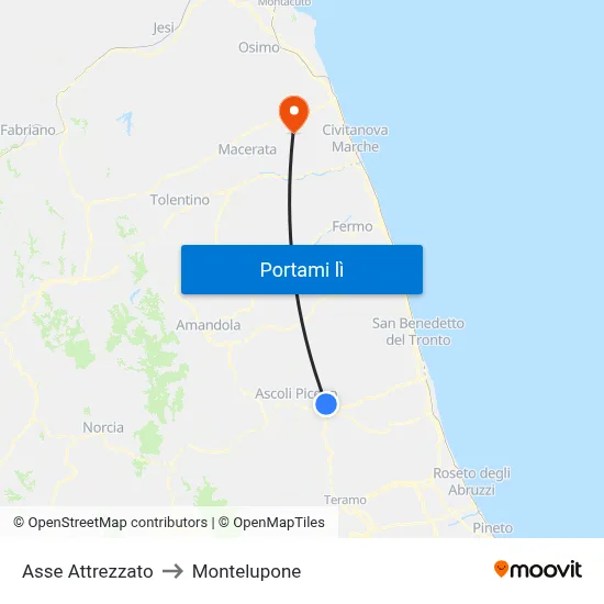 Asse Attrezzato to Montelupone map