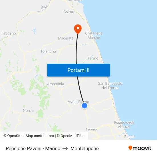 Pensione Pavoni - Marino to Montelupone map