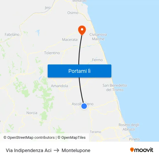 Via Indipendenza Aci to Montelupone map