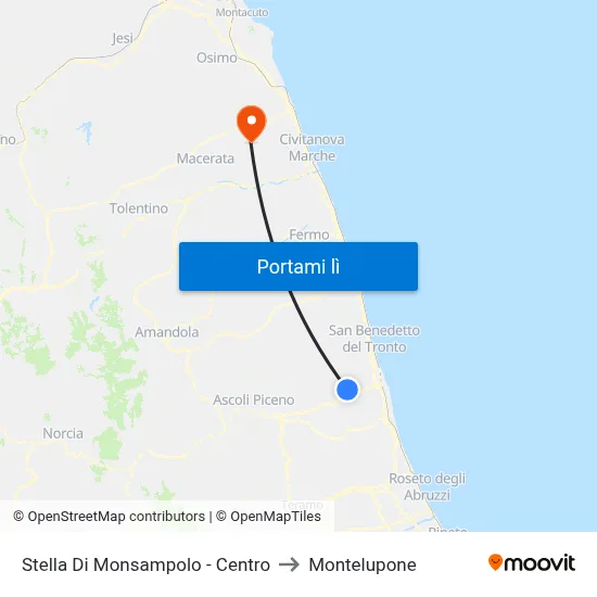 Stella Di Monsampolo - Centro to Montelupone map