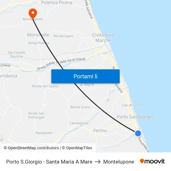 Porto S.Giorgio - Santa Maria A Mare to Montelupone map