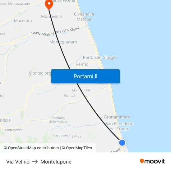 Via Velino to Montelupone map