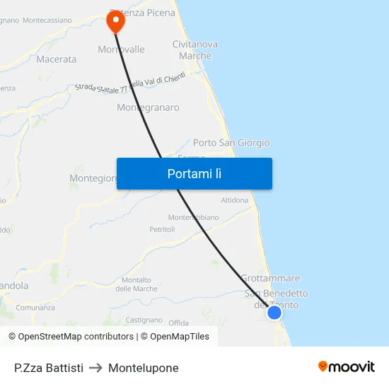 P.Zza Battisti to Montelupone map