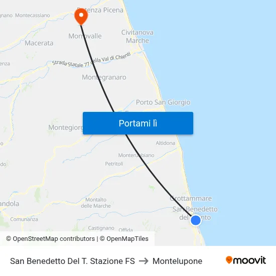 San Benedetto Del T. Stazione FS to Montelupone map