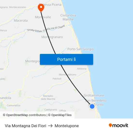 Via Montagna Dei Fiori to Montelupone map