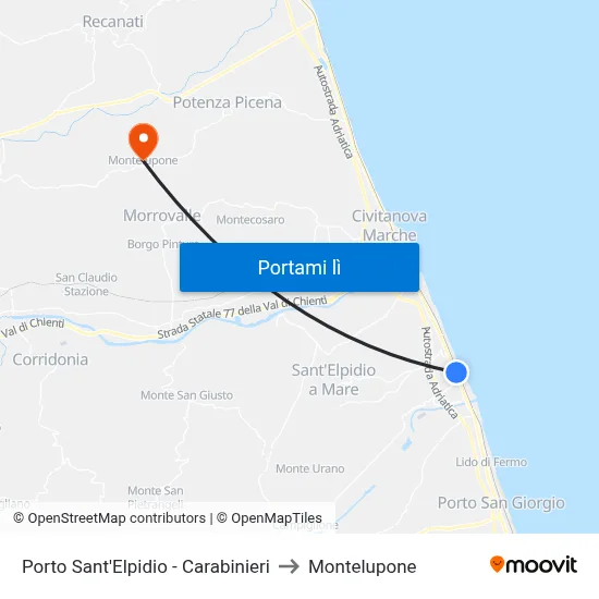 Porto Sant'Elpidio - Carabinieri to Montelupone map