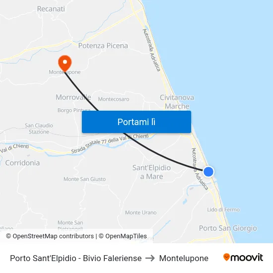 Porto Sant'Elpidio - Bivio Faleriense to Montelupone map