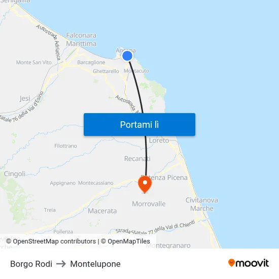 Borgo Rodi to Montelupone map