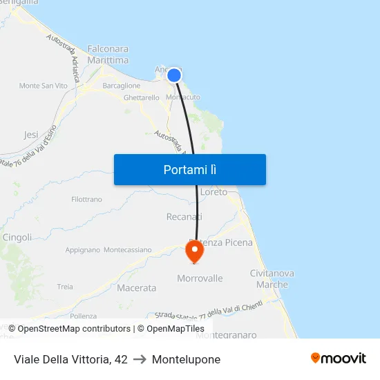 Viale Della Vittoria, 42 to Montelupone map