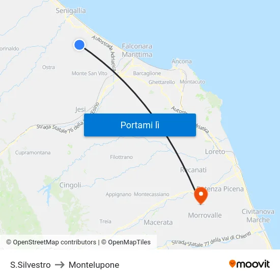 S.Silvestro to Montelupone map