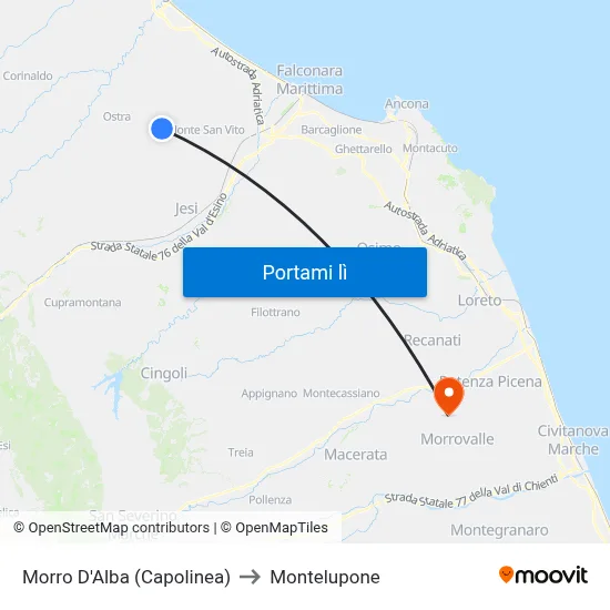 Morro D'Alba (Capolinea) to Montelupone map