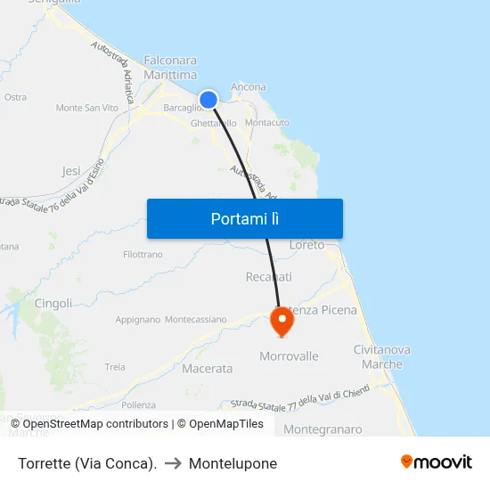 Torrette (Via Conca). to Montelupone map