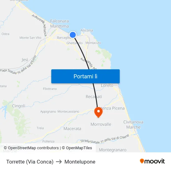 Torrette (Via Conca) to Montelupone map