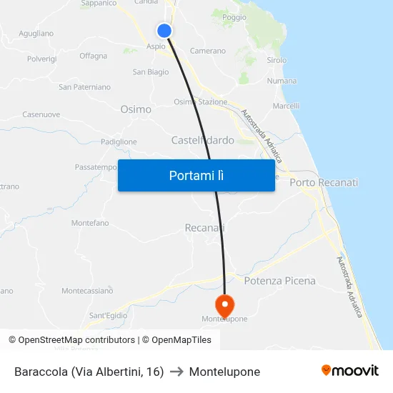 Baraccola (Via Albertini, 16) to Montelupone map