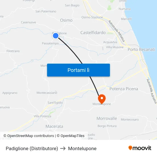 Padiglione (Distributore) to Montelupone map