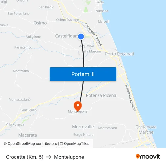 Crocette (Km. 5) to Montelupone map