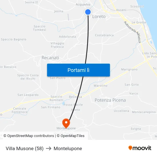 Villa Musone (58) to Montelupone map