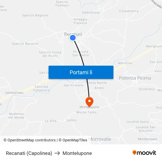 Recanati (Capolinea) to Montelupone map