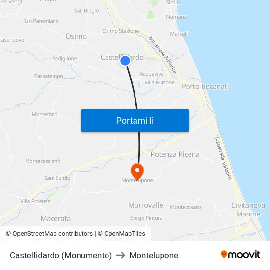 Castelfidardo (Monumento) to Montelupone map