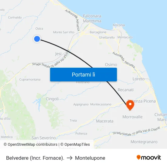 Belvedere (Incr. Fornace). to Montelupone map