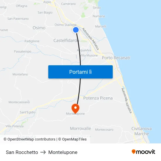 San Rocchetto to Montelupone map