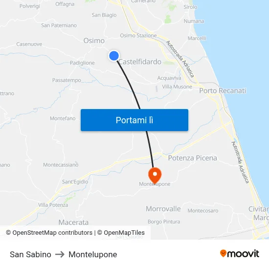 San Sabino to Montelupone map