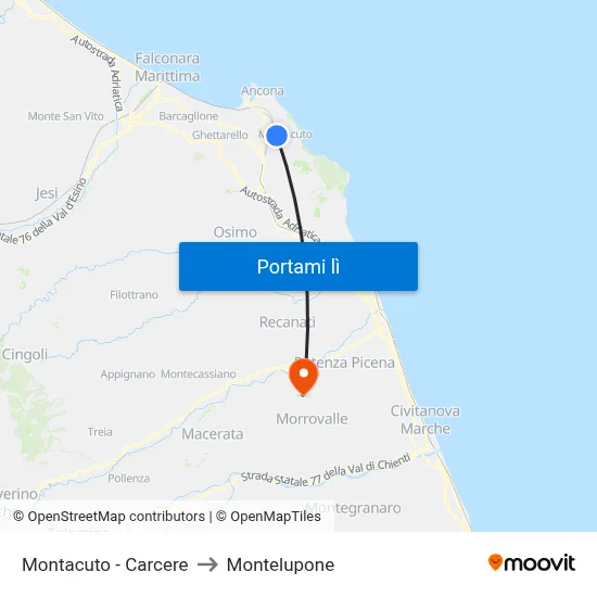 Montacuto - Carcere to Montelupone map
