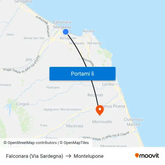 Falconara (Via Sardegna) to Montelupone map
