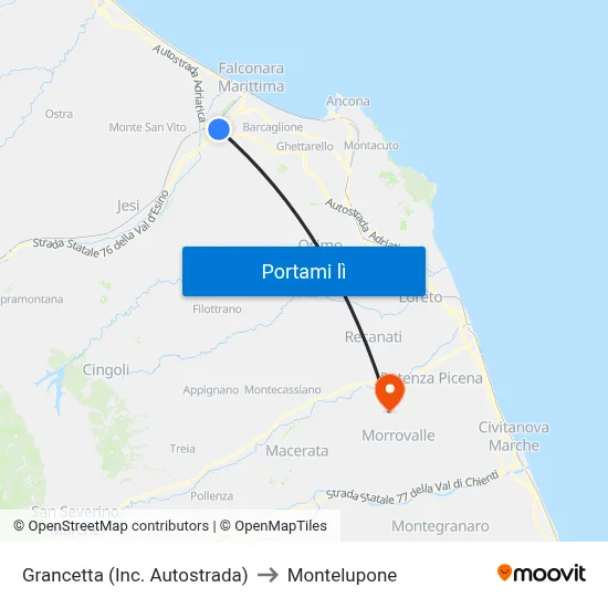 Grancetta (Inc. Autostrada) to Montelupone map