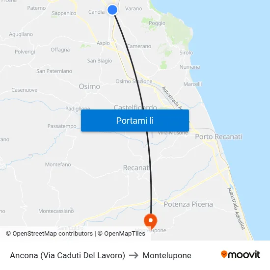 Ancona (Via Caduti Del Lavoro) to Montelupone map