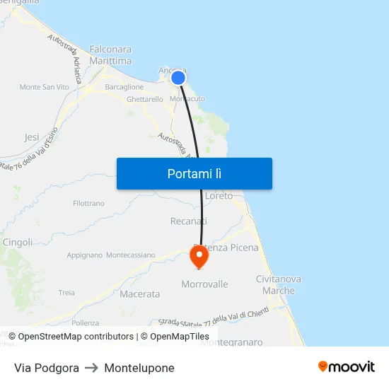 Via Podgora to Montelupone map