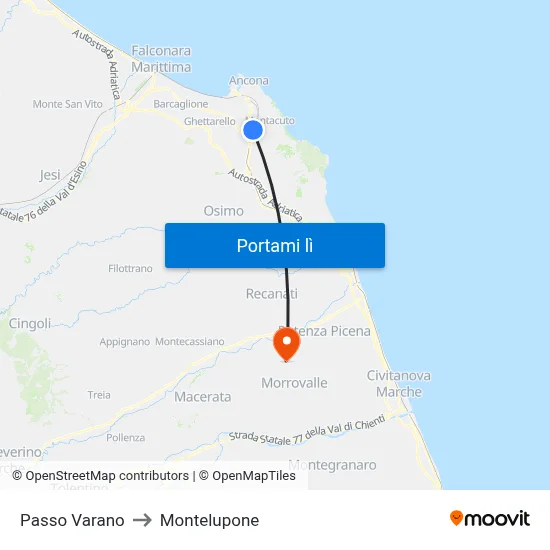 Passo Varano to Montelupone map