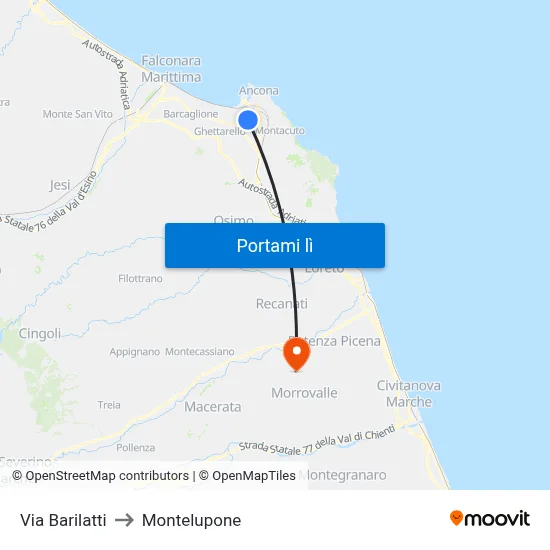 Via Barilatti to Montelupone map