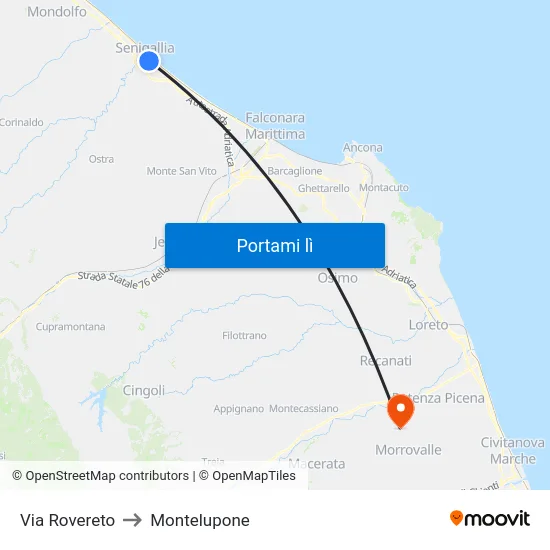 Via Rovereto to Montelupone map